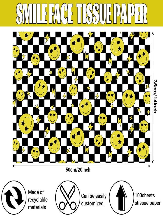 Bolsome 100 Sheets One Happy Dude Tissue Paper for Gift Bags, Black Yellow Smiley Faces Lightning Printed Wrapping Tissue Paper for Baby Shower Birthday Party DIY Crafts - Image 2